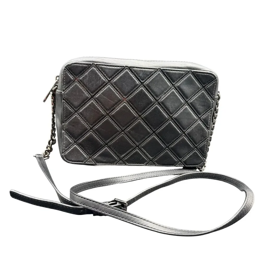 Michael Kors Quilted Black Leather Crossbody Camera Bag Chain Strap